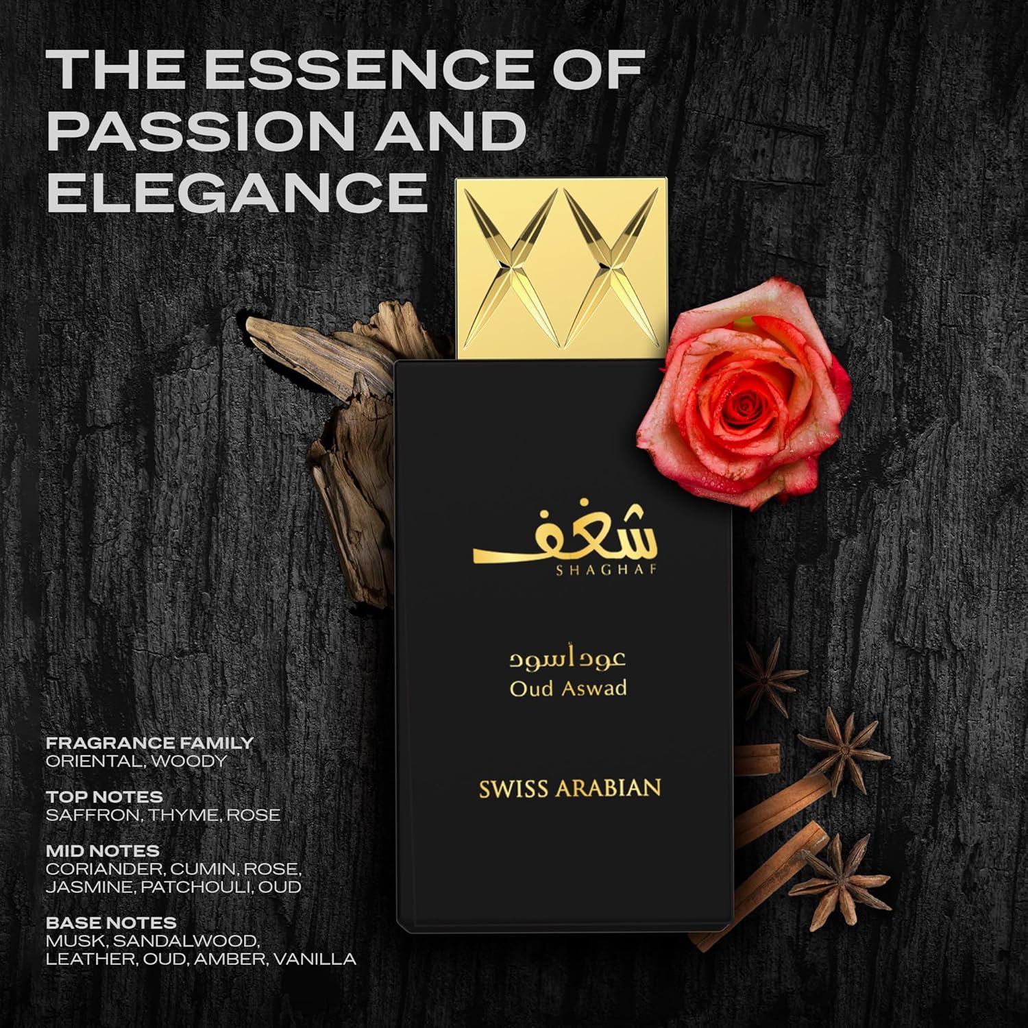 Shaghaf Oud Aswad - Unisex Eau De Parfum 75ml by Swiss Arabian | Long-Lasting Arabic Perfume